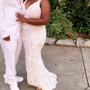 Size 14 BHLDN Jennings dress in blush and ivory